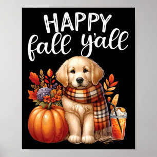 Poster Ouro Retriever Cachorro Pumpkin Spice Feliz Queda