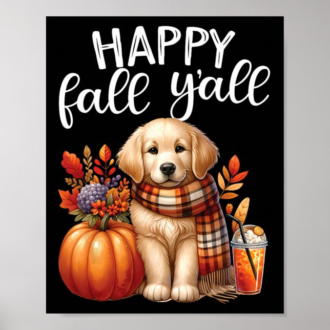 Poster Ouro Retriever Cachorro Pumpkin Spice Feliz Queda (Frente)