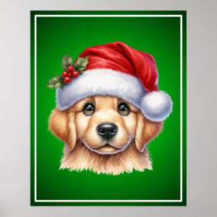 Poster Ouro Retriever Dog com Estilo Papai Noel