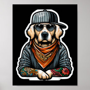 Poster Ouro Retriever Gangsta Costume Tattoo Dog Propriet