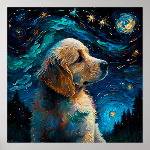 Poster Ouro Retriever Puppy Starry Night Van Gogh