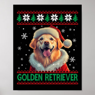 Poster Ouro Retriever Santa Hat Natal Feio