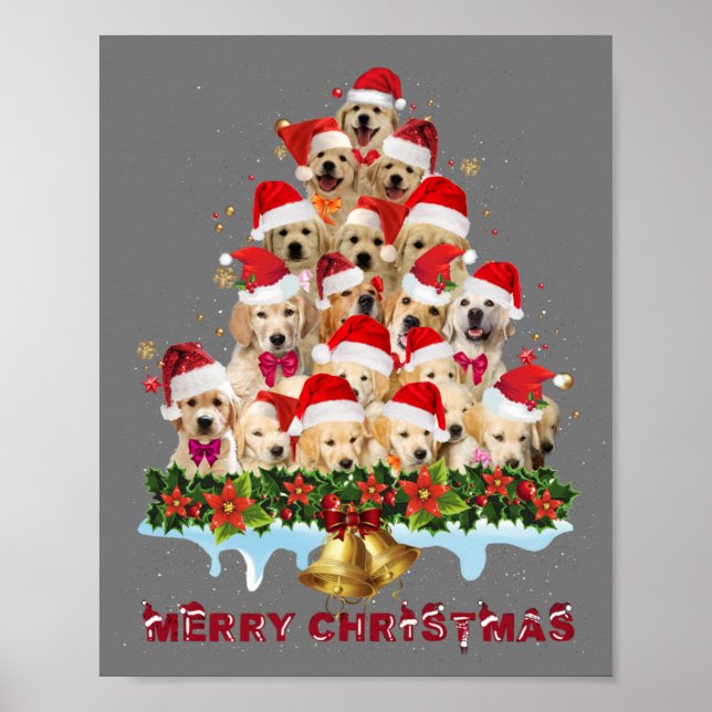 Poster Ouro Retriever Santa Hat Xmas Cães Feliz Natal (Frente)