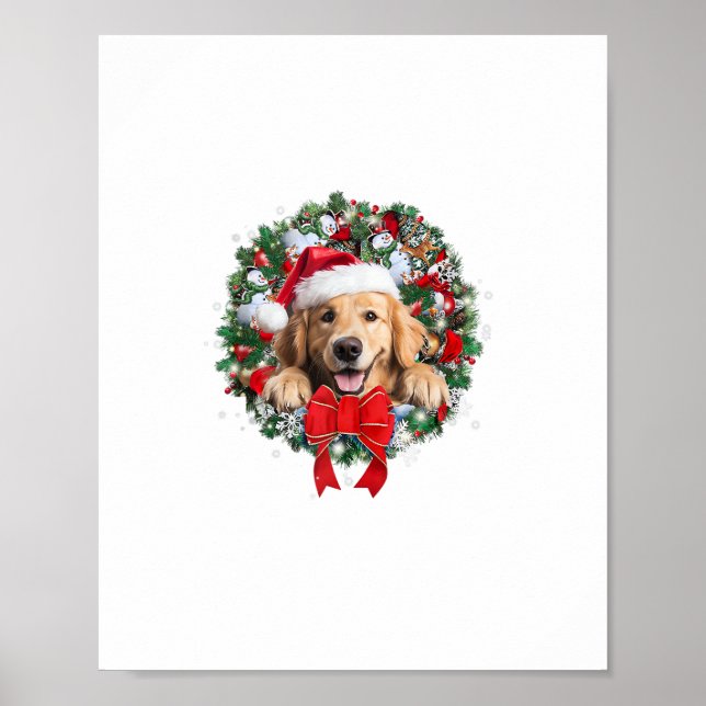 Poster Ouro Retriever Wreath de Natal Xmas (Frente)