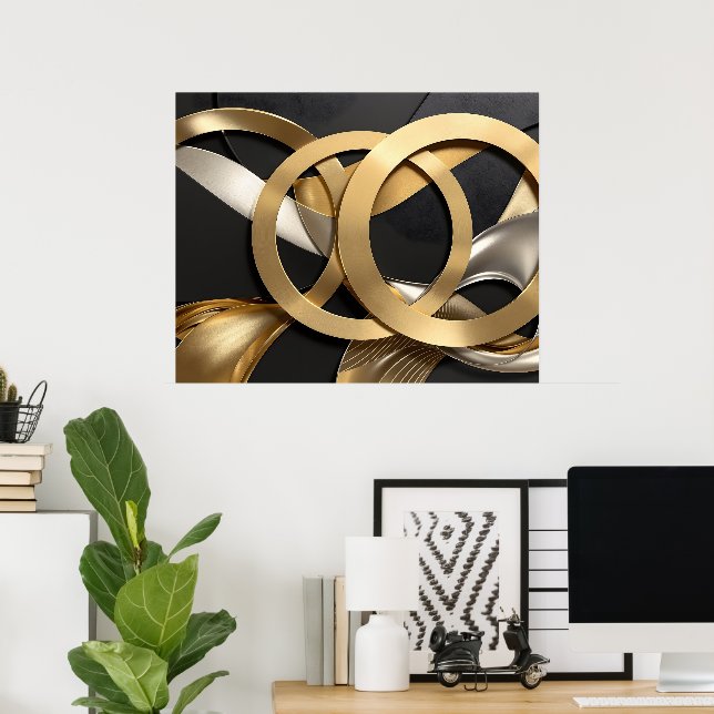 Poster Ouro Rings Abstrato - Design moderno de luxo (Escritório em casa)