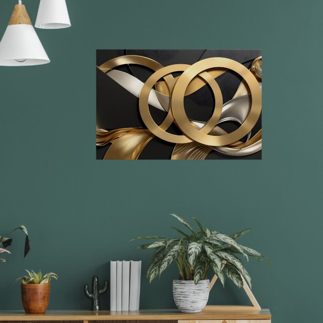 Poster Ouro Rings Abstrato - Design moderno de luxo (Sala de Estar 1)