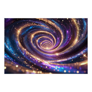 Pôster Ouro & Roxo Abstrato de espiral cósmica