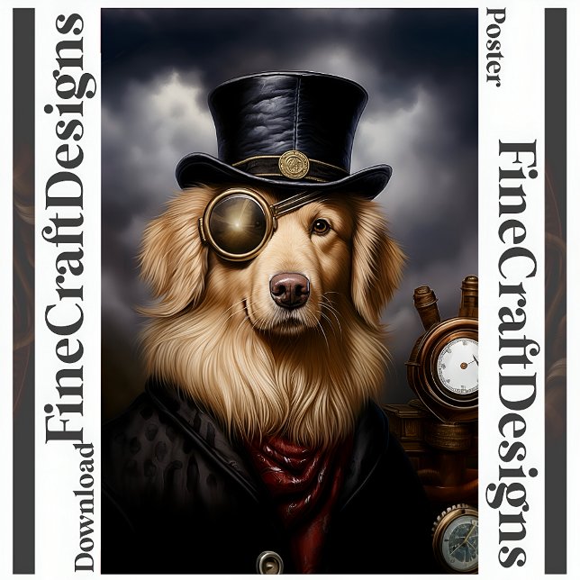 Poster Ouro Steampunk Retriever Hat 138 Imprimível (Criador carregado)