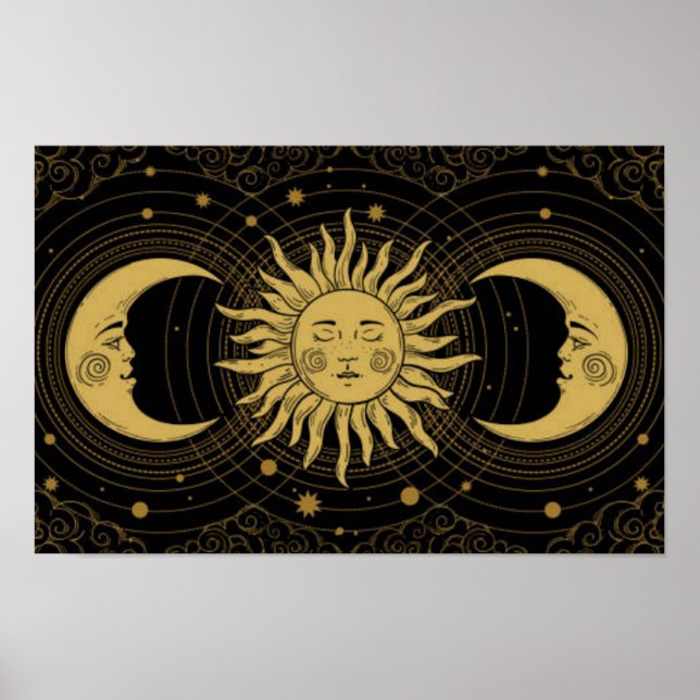 Poster Ouro Sun-Moon na meia-noite Black Celestial (Frente)