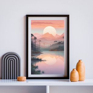 Poster Ouro Sunrise Sobre Montanhas Mistas