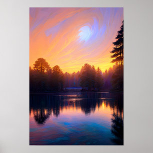 Poster Ouro Sunset Sobre O Lago Calm