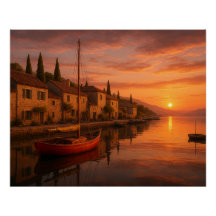 Ouro Sunset Sobre Vila Costeira