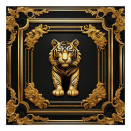 Pôster Ouro tigre e quadro decorativo preto