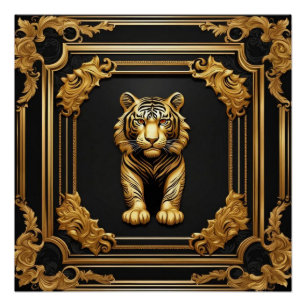 Pôster Ouro tigre e quadro decorativo preto