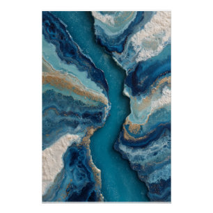 Pôster Ouro Veia Azul Profundo Abstrato Oceano