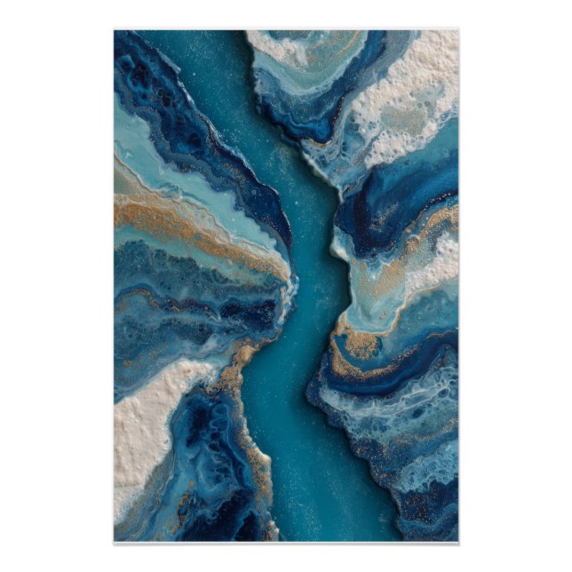 Pôster Ouro Veia Azul Profundo Abstrato Oceano (Frente)
