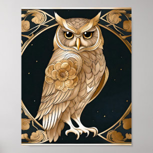 Poster Ouro Vintage Owl Art Deco