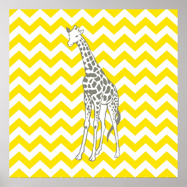 Pôster Ouro Yellow Safari Chevron com Pop Art Giraffe (Frente)