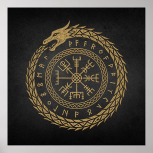 Poster Ouroboros & Vegvisir - Círculo Rune de Compass Nor
