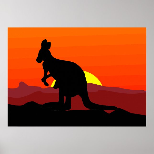 Poster Outback Australian Kangaroo no Sunset (Frente)