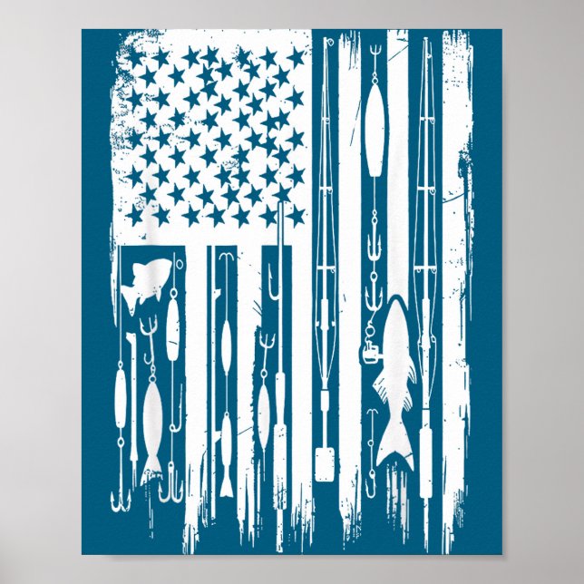 Poster Outdoor Fishing American Flag Fisherman Fish Lover (Frente)