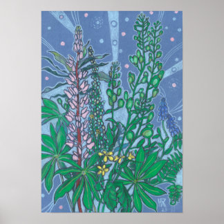 Poster Outono Buquê Bluebonnet Wildflower Sketch