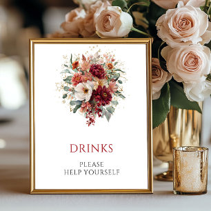 Poster Outono Burgundy Bebidas Florais Mesa de Casamento