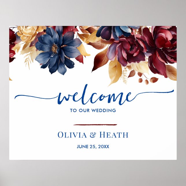 Poster outono de marinho Burgundy (Frente)