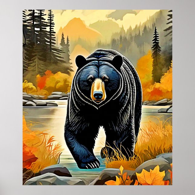 Poster Outono do Urso Negro Florestal (Frente)