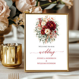 Poster Outono Marsala Floral Verdejante Mesa Casamento 8x