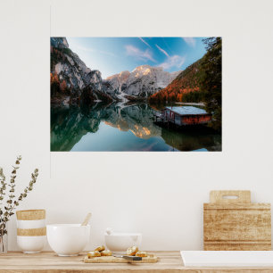 Poster Outono no lago Lago di Braies Itália