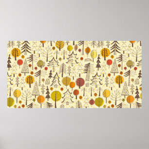 Poster Outono. Padrão sem costura com floresta, fundo de