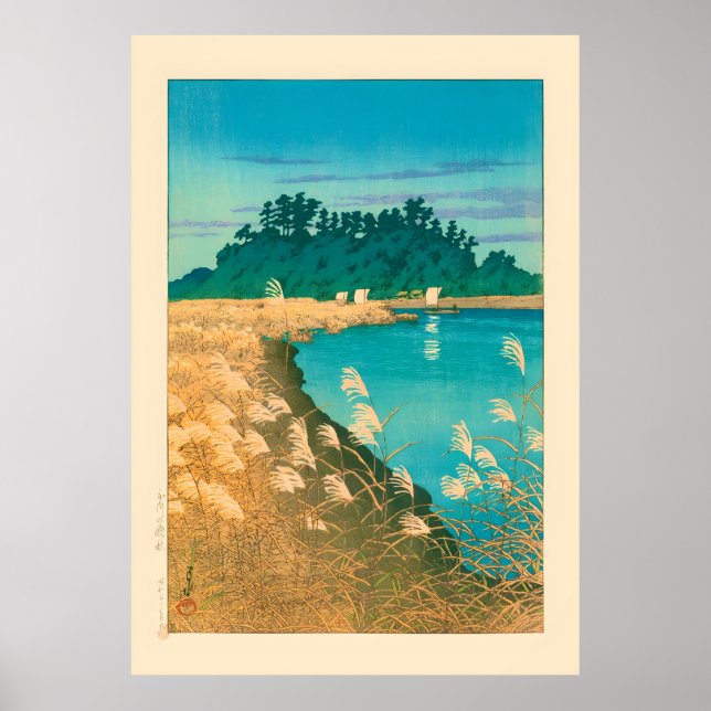 Poster Outono tardio em Ichikawa por Kawase Hasui (Frente)