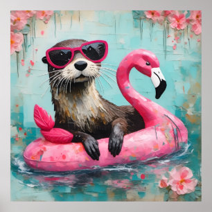 Poster Outra flutuando em uma colagem cor-de-rosa com fun