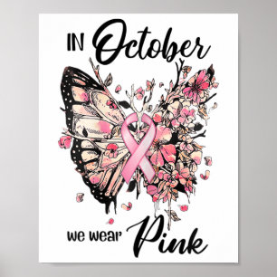 Poster Outubro Vestimos Alertas de Cancer de Fita Rosa
