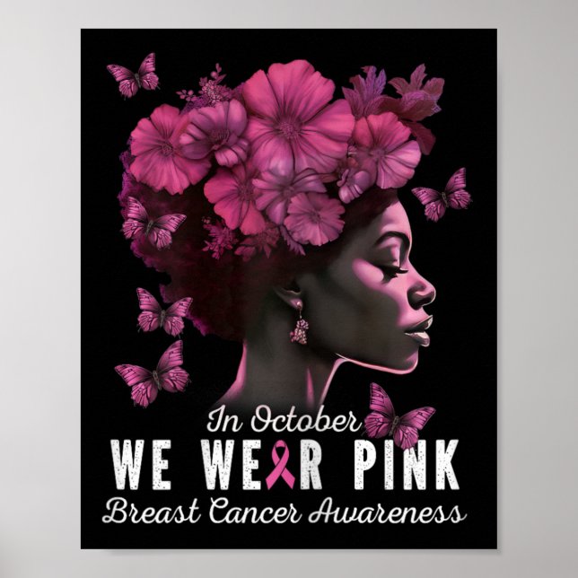 Poster Outubro Vestimos Cancer de mama preto rosa Awa (Frente)