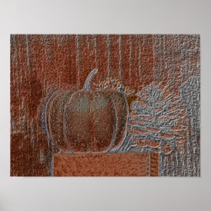 Poster Ouvido Pumpkin Laranja Silver Metálico Outono Ele