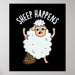 Poster Ovelha Acontece Poop Engraçado Pun Dark BG
