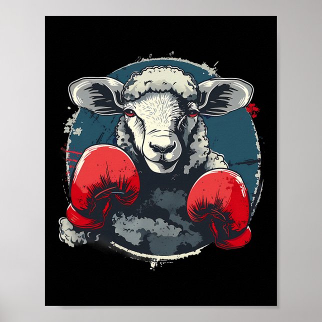 Poster Ovelha Boxeando Com Luvas de Boxe Kickboxing Engra (Frente)