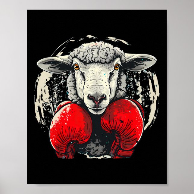 Poster Ovelha Boxeando Com Luvas de Boxe Kickboxing Funny (Frente)