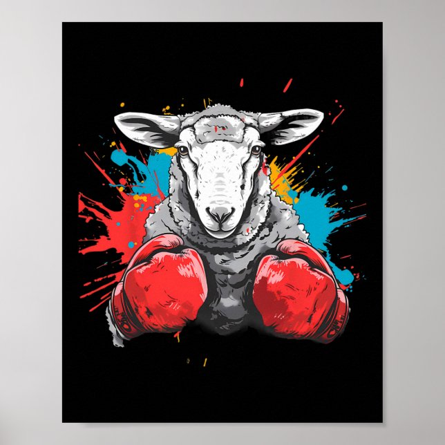 Poster Ovelha Boxer Com Luvas de Boxe Kickboxing Boi Dive (Frente)