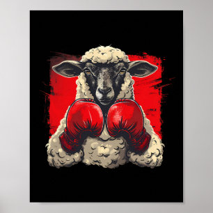 Poster Ovelha Boxer Com Luvas de Boxe Kickboxing Engraçad