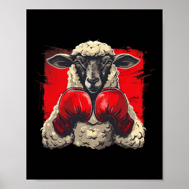 Poster Ovelha Boxer Com Luvas de Boxe Kickboxing Engraçad (Frente)
