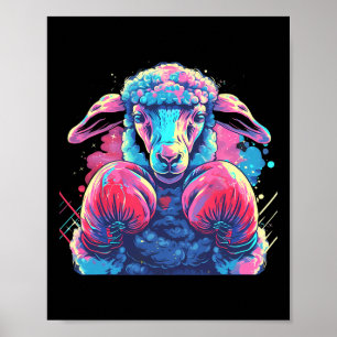 Poster Ovelha Boxer Com Luvas de Boxe Kickboxing Engraçad