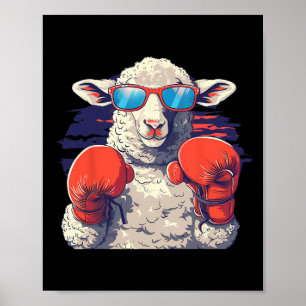 Poster Ovelha de Boxe Luvas de Boxe Lamb Kickboxing Engra