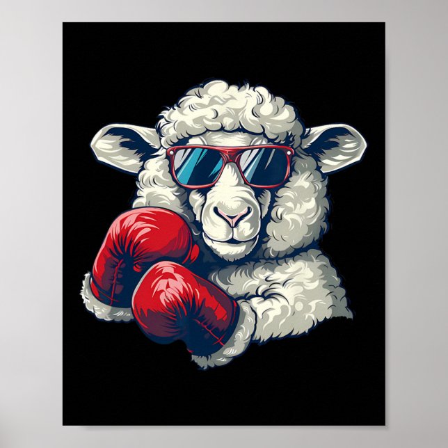 Poster Ovelha de Boxe Luvas de Boxe Lamb Kickboxing Engra (Frente)