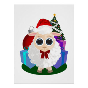 Pôster Ovelha de Natal Fofo Arte de Festa de Inverno