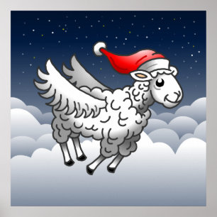 Poster Ovelha de Natal Voadora do Papai Noel