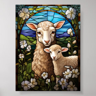 Poster Ovelha de Vidro Colorido e Janela de Pastagem de C