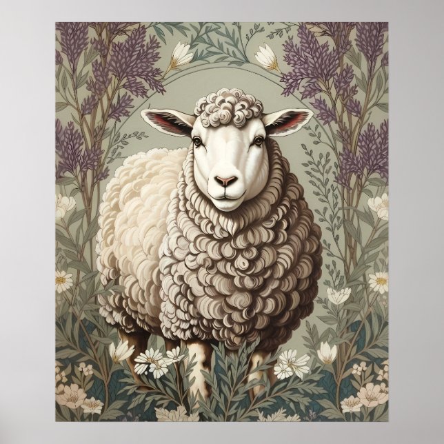 Poster Ovelhas Elegantes Fundo de Flor de Lavanda (Frente)